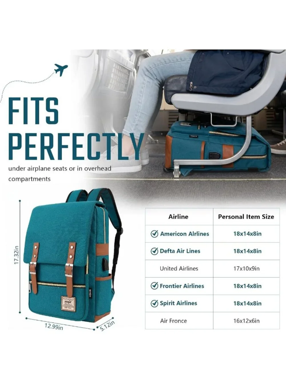 Casual Vintage Laptop Backpack with USB Port | Travel Rucksack for 15.6